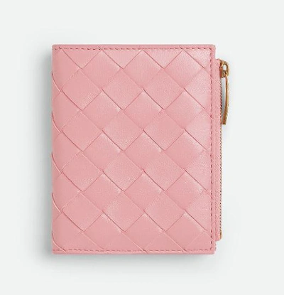 Bottega Veneta Small Intrecciato Bi-fold Zip Wallet In Pink