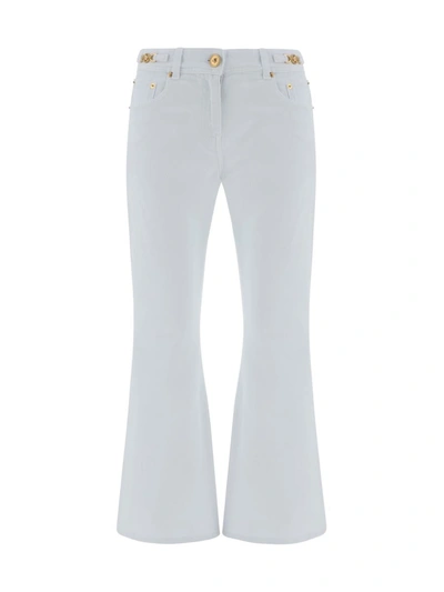 Versace Logo Denim Flared Jeans In White