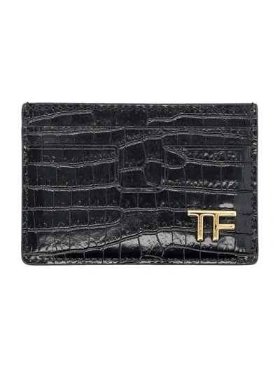 Tom Ford Printed Croc Classic Cardholder In Black