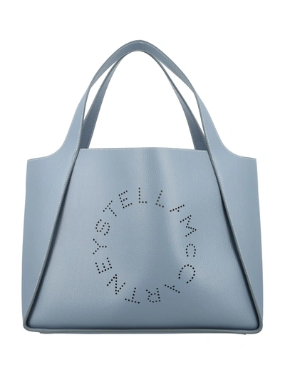 Stella Mccartney Logo Grainy Alter Mat Tote Bag In Blue Grey