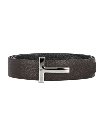 Tom Ford T Grainy Leather Belt In Brown Black