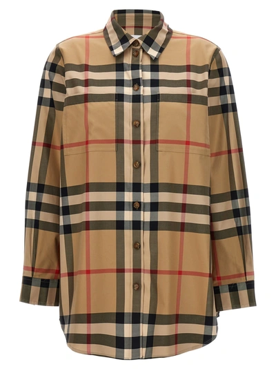 Burberry Checked Cotton Shirt In Beige
