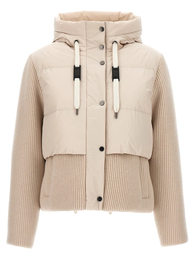 Brunello Cucinelli Two-material Down Jacket In Beige