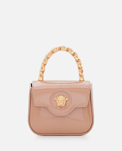 Versace La Medusa Patent Leather Mini Bag In Rosa E Oro