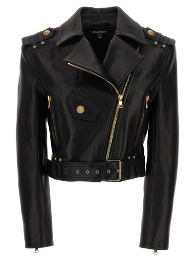 Balmain Cropped Leather Nail In Black