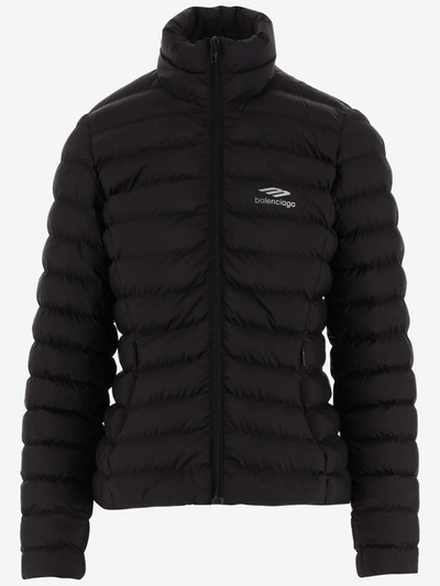 Balenciaga Nylon Down Jacket With Logo In Black