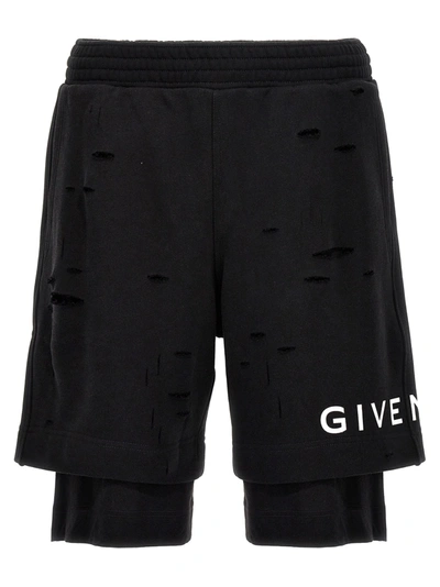 Givenchy Detroyed-effect Bermuda Shorts In Black