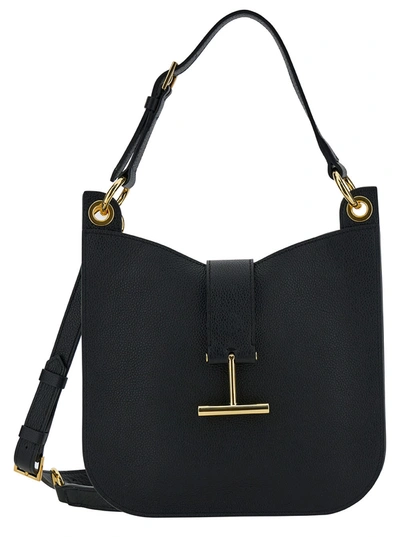 Tom Ford Tara Black Handbag With T Signature Detail In Grainy Leather Woman