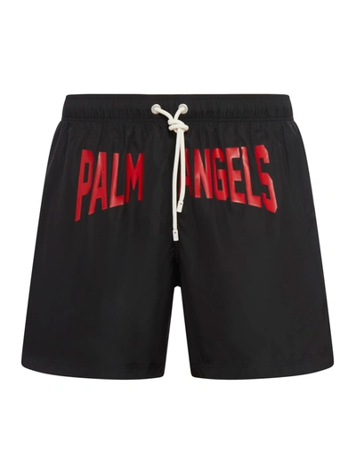 Palm Angels Pa City Swimshorts In Black Red