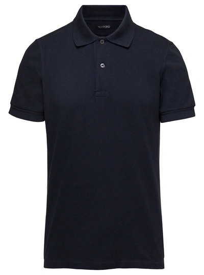 Tom Ford Blue Polo T-shirt With Embroidered Tone On Tone Logo In Cotton Man