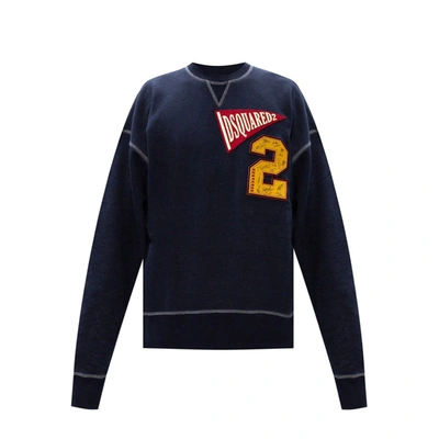 Dsquared2 Cotton Logo Sweatshirt In Blue