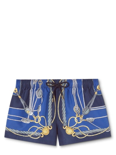 Versace Swim Boxer Nylon Golfo Nautical Print In Blue Gold