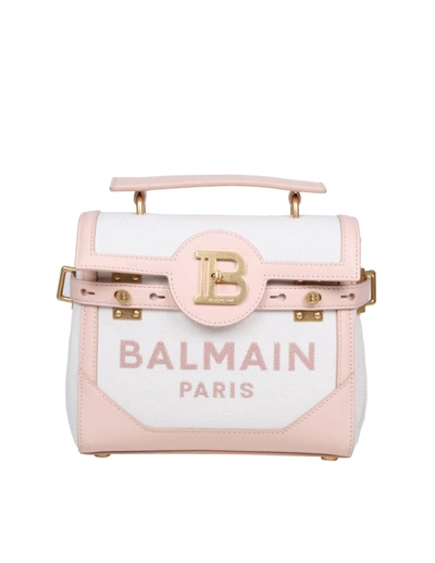 Balmain B-buzz 23 Bag In Canvas And Leather In Creme/nude