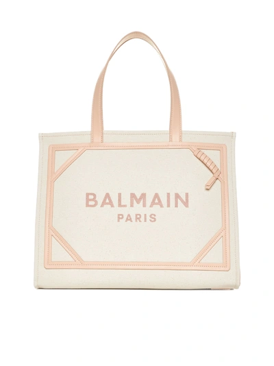 Balmain Open Top Tote Bag In Creme/nude Rosè