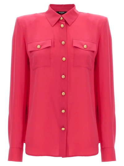 Balmain Logo Button Shirt In Fuchsia