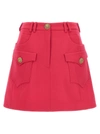 Balmain High-waisted Mini Skirt Logo Buttons In Fuchsia