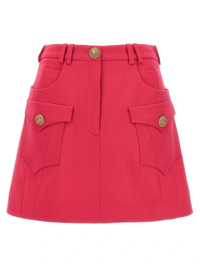 Balmain Logo Button Mini Skirt In Fuchsia