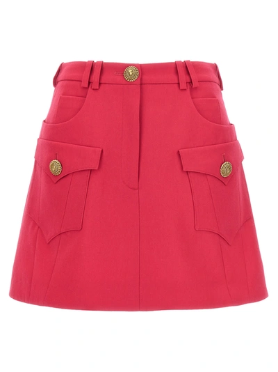 Balmain Logo Button Mini Skirt In Multicolor