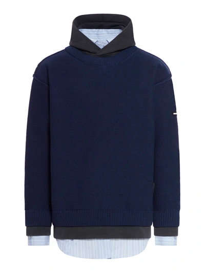 Balenciaga Layered Hoodie Cotton Hybride Multilayer Knit In Navy