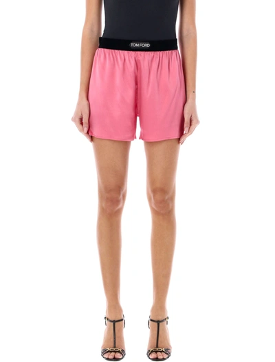 Tom Ford Stretch Silk Satin Boxer Shorts In Fuxia