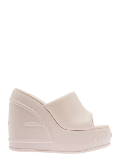 Fendi Light Pink Platform Slides With Embossed Oversized Ff Pattern In Leather Woman