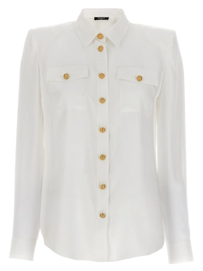 Balmain Logo Button Shirt In White