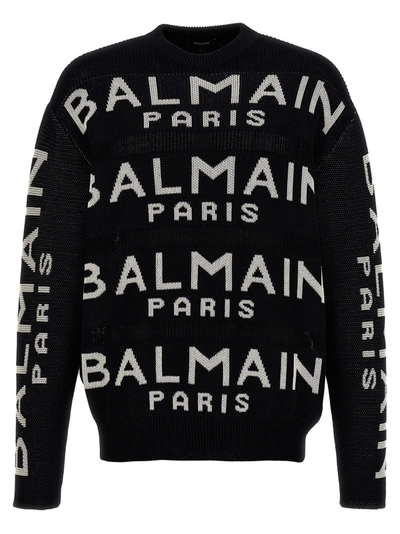 Balmain All-over Logo Sweater In White/black