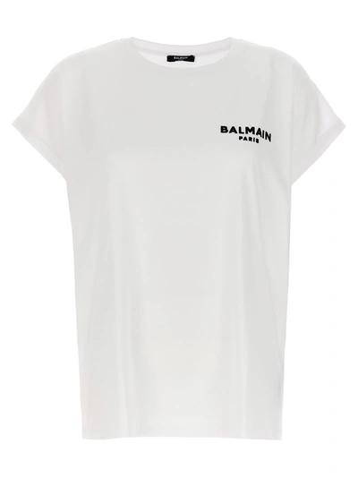 Balmain Flocked Logo T-shirt In White/black