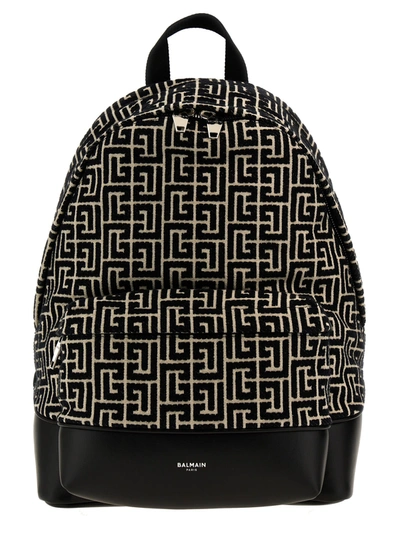 Balmain Monogram Backpack In White/black