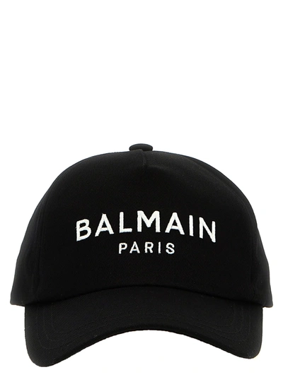 Balmain Logo Embroidery Cap In White/black