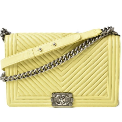 Pre-owned Chanel Boy Yellow Leather Shoulder Bag ()