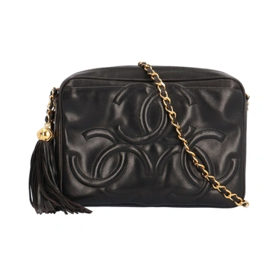 Pre-owned Chanel Logo Cc Black Leather Shoulder Bag ()
