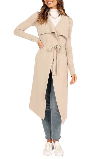 Petal And Pup Audrina Tie Front Longline Cardigan In Stone