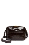 Tom Ford Small Croc Embossed Leather Messenger Bag In Dark Wood
