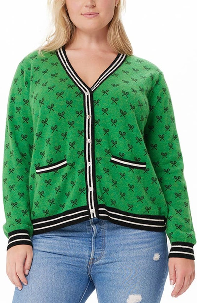 Minnie Rose Women's Plus Size Cash Tennis Club Printed Cashmere Cardigan In Green