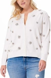 Minnie Rose Cotton Cashmere Crystal Flower Cardigan In White