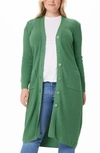 Minnie Rose Cotton Cashmere Belted Long Cardigan In Green