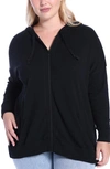 Minnie Rose Plus Size V-neck Cashmere Zip Hoodie In Black