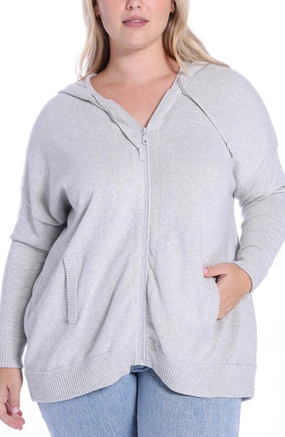 Minnie Rose Plus Size Cotton Cashmere Oversized Zip Hoodie In Light Heather Grey