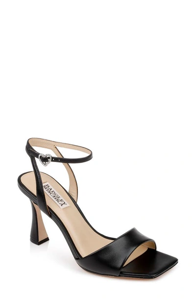 Badgley Mischka Cady Leather Crystal Heart Ankle-strap Sandals In Black