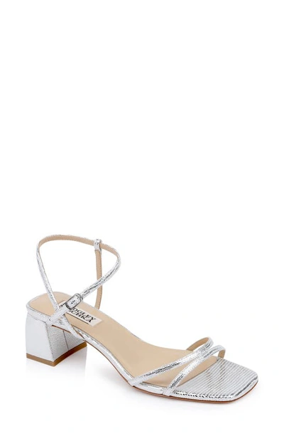 Badgley Mischka Carlota Metallic Embossed Ankle-strap Sandals In Silver