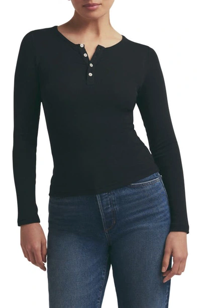 Favorite Daughter Henley Ribbed Long Sleeve Top In Black