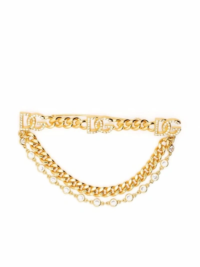 Dolce & Gabbana Dg-logo Crystal-embellished Brooch In Gold