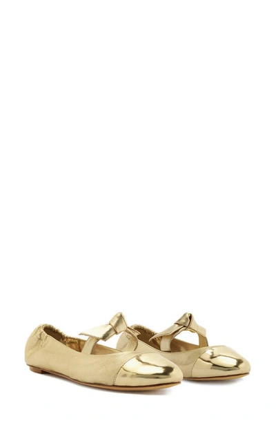 Alexandre Birman Clarita Metallic Bow Ballerina Flats In Golden