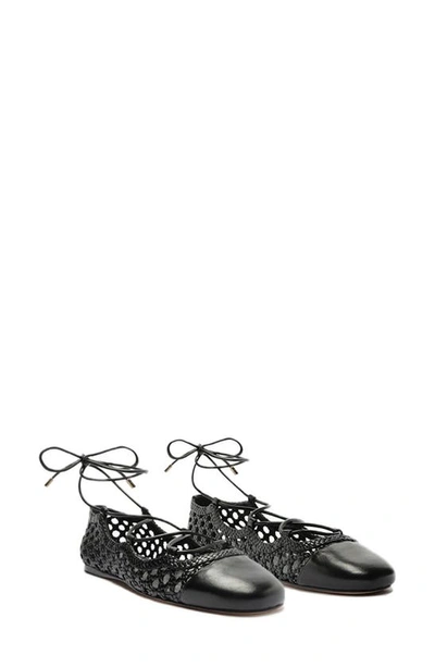 Alexandre Birman Braided Leather Ankle-wrap Ballerina Flats In Black