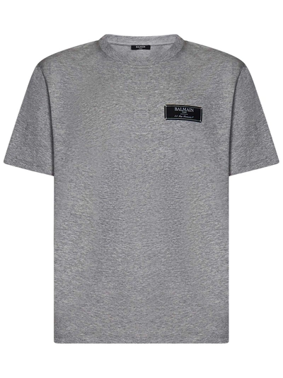 Balmain Gray Organic Cotton Jersey Crewneck T-shirt In Grigio