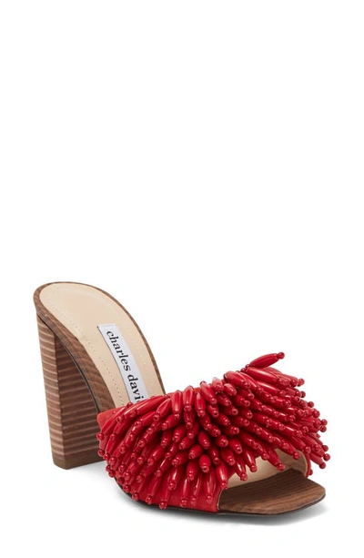 Charles David Women's Hottie Block Heel Sandals In Red Glow Suede W/ Beading