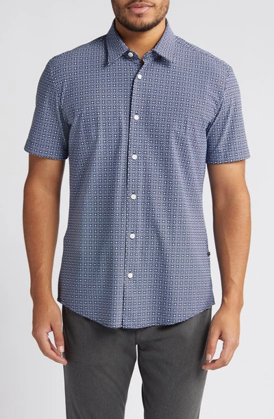 Hugo Boss Regular-fit Shirt In Printed Stretch-linen Chambray In Light Blue