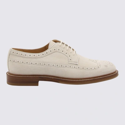 Brunello Cucinelli Longwing Brogue Derby Shoes In White