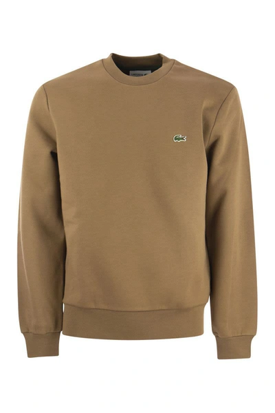 Lacoste Jogger Sweatshirt In Brushed Organic Cotton In Brown